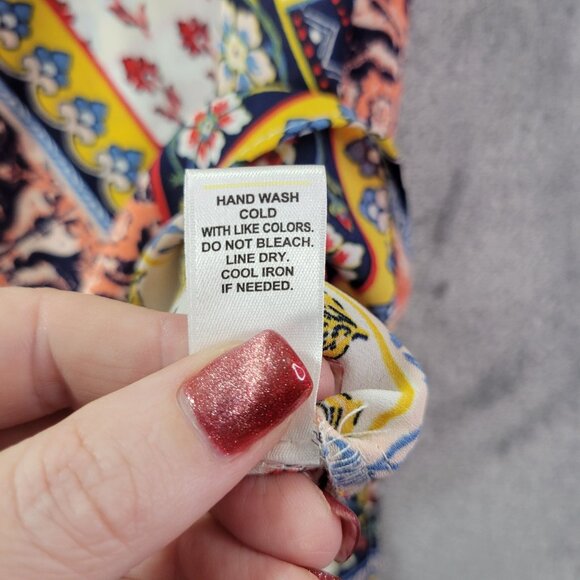 EST. 1946 Womens L Boho Patchwork Blouse Multicolor Bell Sleeve Festival Top - Picture 7 of 10